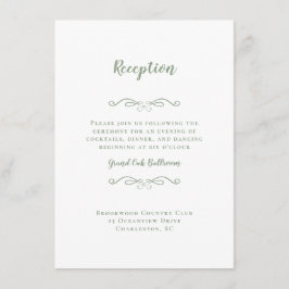 Cartão De Informações Recepção de Casamento Elegante Verde Sage Branco C