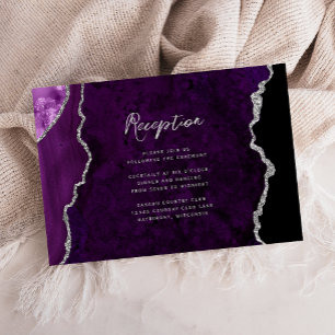 Cartão De Informações Recepção de Casamento em Letra de Ágata Prata Roxa
