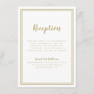 Cartão De Informações Recepção de Casamento em Ouro Simples com Detalhes