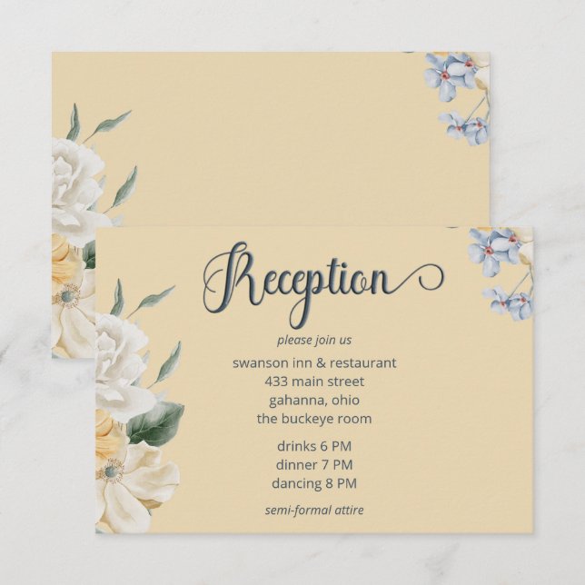 Cartão De Informações Recepção de casamento Floral Amarelo-Branco (Frente/Verso)