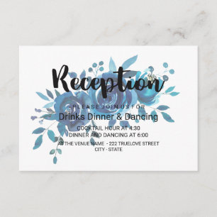 Cartão De Informações Recepção de Casamento Floral Aquarela Azul