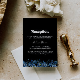 Cartão De Informações Recepção de Casamento Floral Azul Marinho