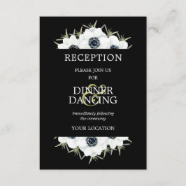 Cartão De Informações Recepção de casamento Floral Branca e Preta Anêmon