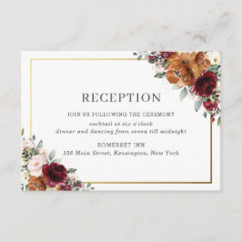 Cartão De Informações Recepção de casamento Floral Branco Laranja Brilha