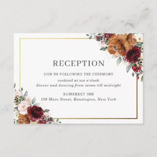 Cartão De Informações Recepção de casamento Floral Branco Laranja Brilha