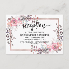 Cartão De Informações Recepção de Casamento Floral com Moldura em Blush