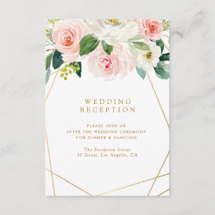 Cartão De Informações recepção de casamento floral cor-de-rosa-ouro geom