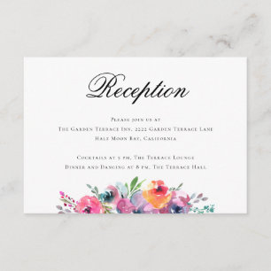 Cartão De Informações Recepção de casamento Floral de Aquarela de Script