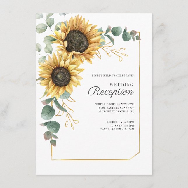Cartão De Informações Recepção de casamento Floral de Sunflower Eucalypt (Frente)