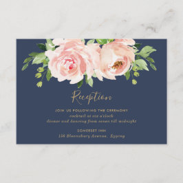Cartão De Informações Recepção de casamento Floral do Marinho Cor-de-ros
