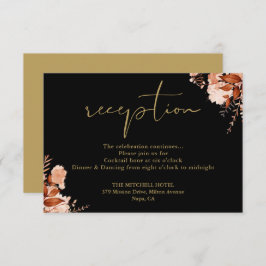 Cartão De Informações Recepção de casamento Floral Dourada E Preta