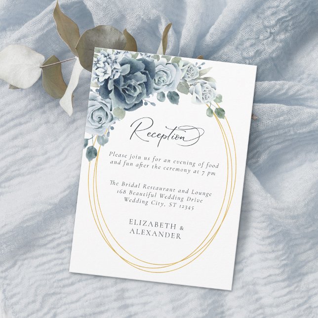 Cartão De Informações Recepção de Casamento Floral em Aquarela Azul Empo (Criador carregado)