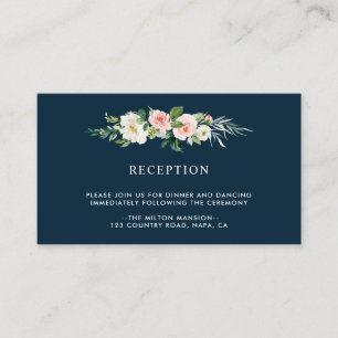 Cartão De Informações Recepção de casamento Floral marinho Blush