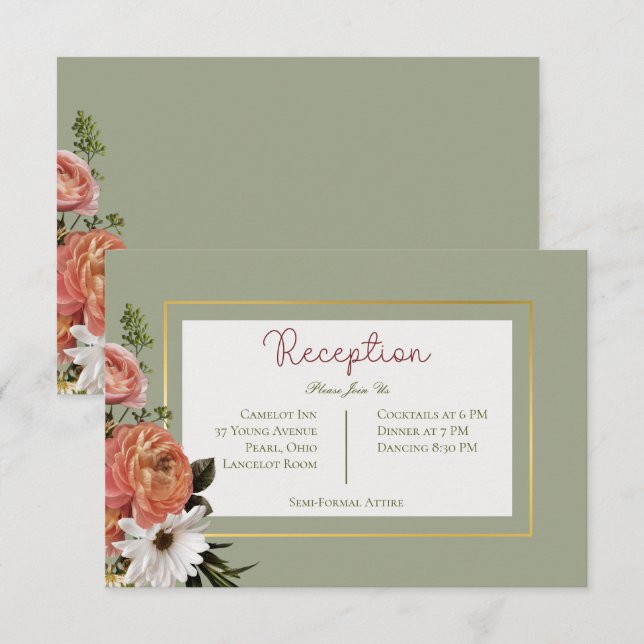 Cartão De Informações Recepção de Casamento Floral Peach Mimosa Blooms (Frente/Verso)