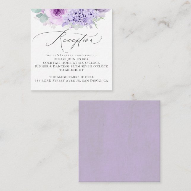 Cartão De Informações Recepção de casamento Floral Purple Dusty (Frente/Verso)