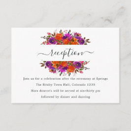 Cartão De Informações Recepção de casamento Floral Púrpura e Laranja