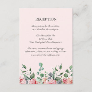 Cartão De Informações Recepção de Casamento Floral Rosa Elizabeth