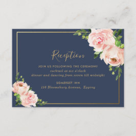 Cartão De Informações Recepção de Casamento Floral Rosa Moderno Marinho