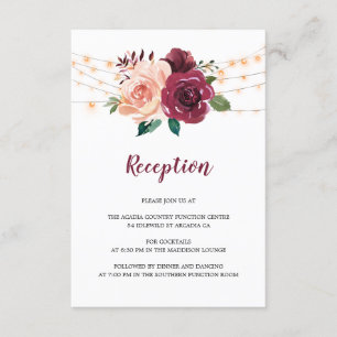 Cartão De Informações Recepção de Casamento Floral Rosa Poento Borgonha