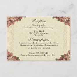 Cartão De Informações Recepção de casamento Floral Rosas Rosa Vintage