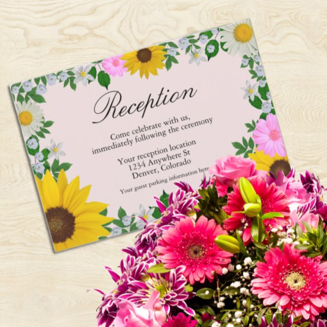 Cartão De Informações Recepção de casamento Floral Rustic Sunflower Dais (Criador carregado)