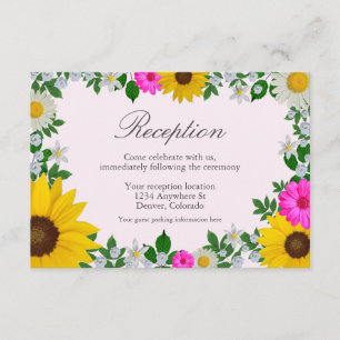 Cartão De Informações Recepção de casamento Floral Rustic Sunflower Dais