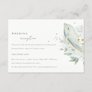 Cartão De Informações Recepção de Casamento Floral Subaquático em Dourad