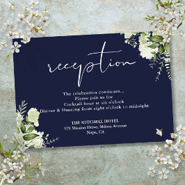 Cartão De Informações Recepção de Casamento Floral Verde Azul-Marinho