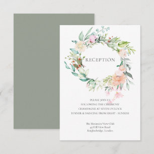 Cartão De Informações Recepção de Casamento Floral Verde com Aquarela