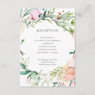 Cartão De Informações Recepção de Casamento Floral Verde em Aquarela
