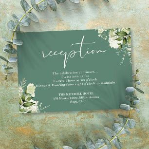 Cartão De Informações Recepção de casamento Floral Verde Eucalyptus