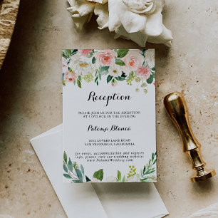 Cartão De Informações Recepção de casamento Floral Verde Simples