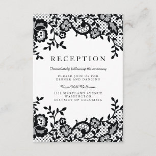 Cartão De Informações Recepção de Casamento Formal com Renda Preta Chic 
