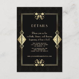 Cartão De Informações Recepção de casamento Glam Dourada Black Art Deco 