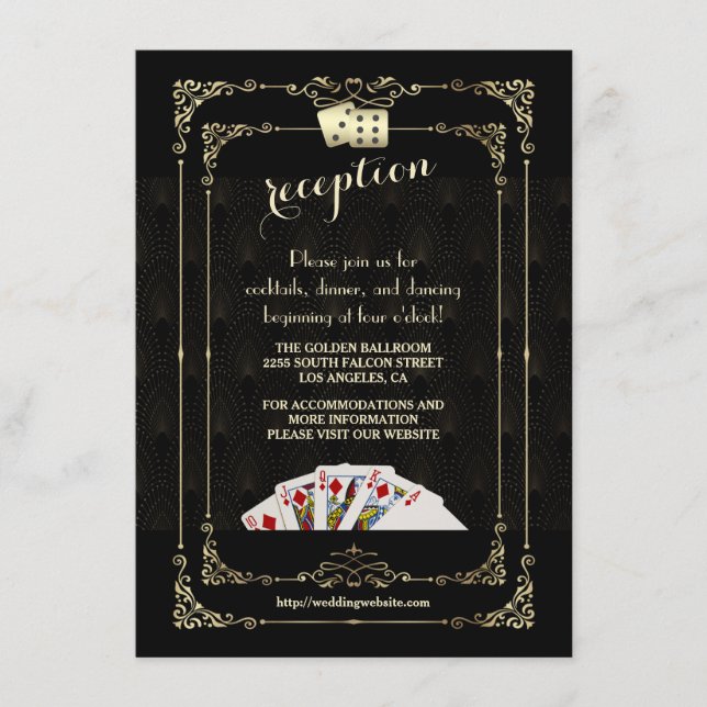 Cartão De Informações Recepção de casamento Glam Gatsby Casino Vegas (Frente)