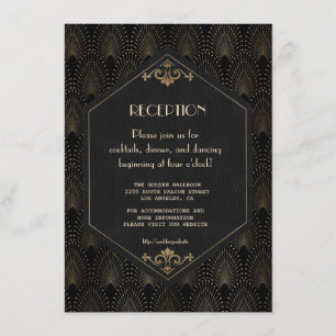 Cartão De Informações Recepção de Casamento Glam Gold Black Great Gatsby