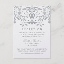 Cartão De Informações Recepção de Casamento Glamouroso Prata Elegante Vi