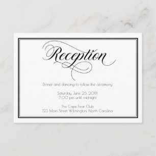 Cartão De Informações Recepção de casamento Graceful Script preto e bran