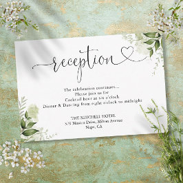 Cartão De Informações Recepção de casamento Greenery Floral Heart Script