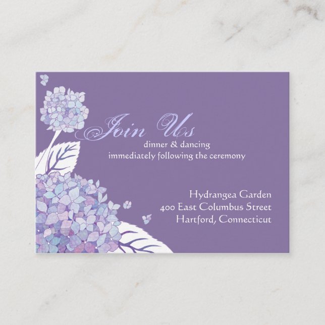 Cartão De Informações Recepção de casamento Hydrangea (Frente)