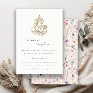 Cartão De Informações Recepção de Casamento Indiano Ganesh Floral em Dou