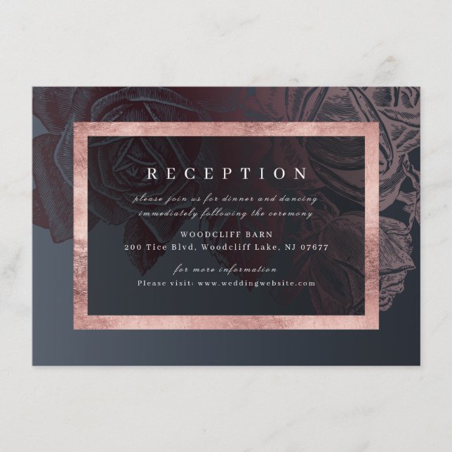 Cartão De Informações Recepção de casamento luxuosa em rosa dourado vint (Frente)