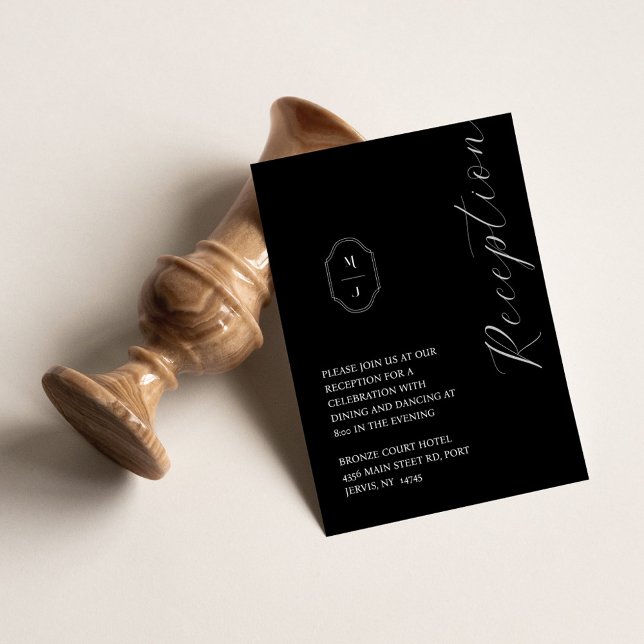 Cartão De Informações Recepção de casamento Mínima de Monograma Preto e  (Criador carregado)