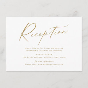 Cartão De Informações recepção de casamento minimalista Dourada do guião