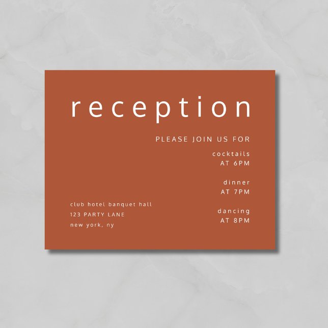 Cartão De Informações Recepção de Casamento Moderna em Terracota (Modern Terracotta Wedding Reception Enclosure Card)