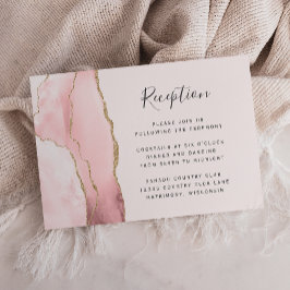 Cartão De Informações Recepção de Casamento Moderno Rosa Bege Dourado Ág