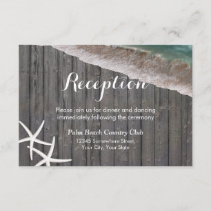 Cartão De Informações Recepção de Casamento na Praia com Fundo de Madeir