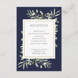 Cartão De Informações Recepção de Casamento Navy Blue Greenery