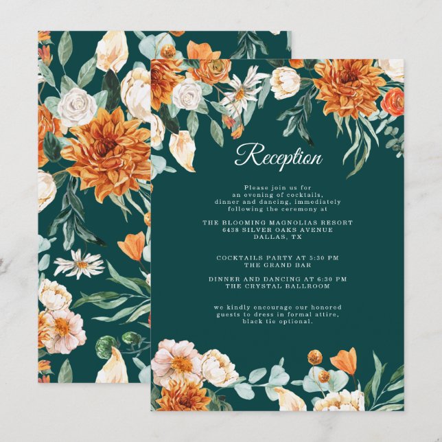 Cartão De Informações Recepção de Casamento outono Russo Laranja-Queimad (Frente/Verso)