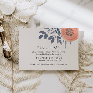 Cartão De Informações Recepção de Casamento Peach Poppies